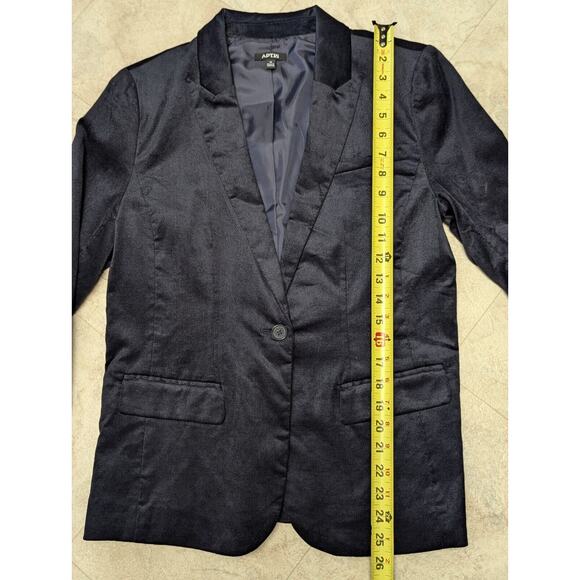 Apt 9 Womens Velvet Blazer Dark Navy Size 10 Front Button Stretch Career Lined - Picture 5 of 10